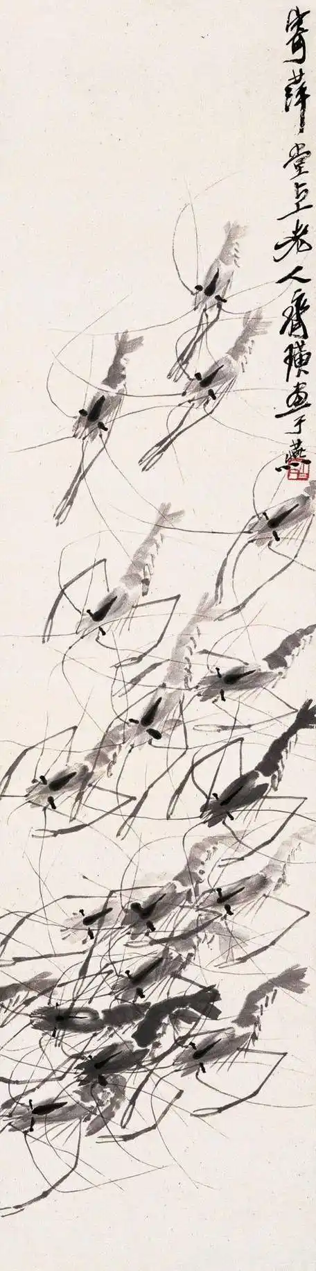 齐白石画虾有何主要特点齐白石传人齐良芷弟子汤发周说画虾均用浅淡墨