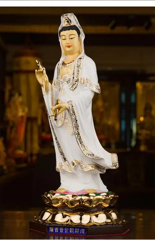 三漫陀全铜彩金白衣观音菩萨佛像供奉家用南海观世音菩萨居家摆件