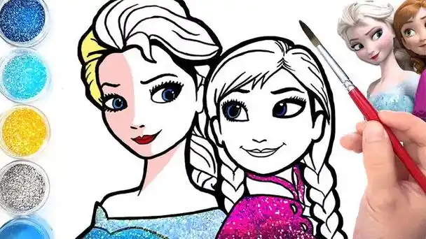 儿童益智亲子画画:艾莎公主,安娜公主绘画和涂色冰雪奇缘二艾莎简笔画