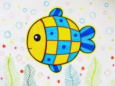 这幅彩色铅笔画画面优美,构图简洁,充满孩子们的奇思妙想,非常适合