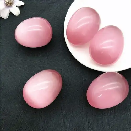 粉色猫眼石鸡蛋手把玩能量石原石矿石标本红黄蓝绿猫眼石水晶摆件