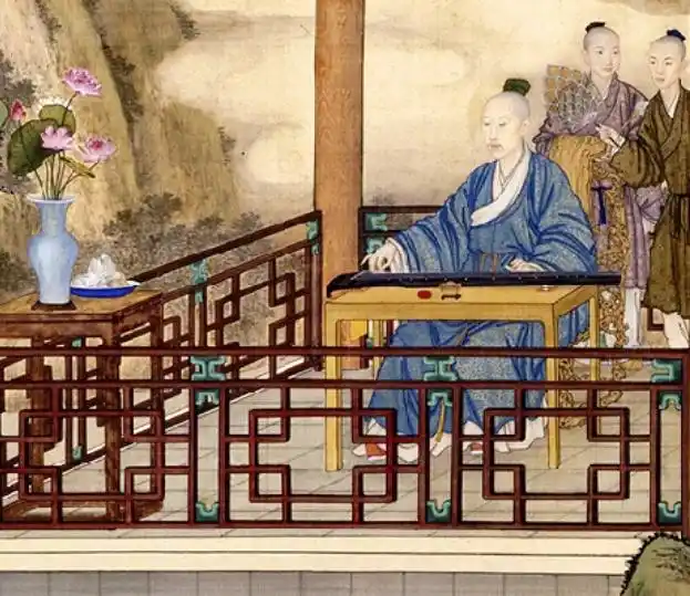 清代 《弘历观荷抚琴图》(局部) 故宫博物院藏