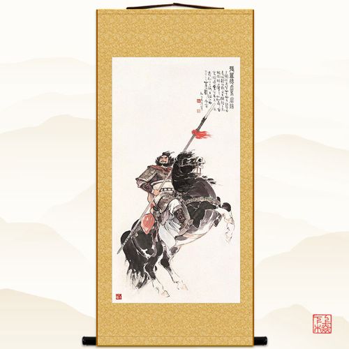 张飞画像挂图 张翼德三国五虎将人物装饰画 丝绸卷轴画挂画可定制