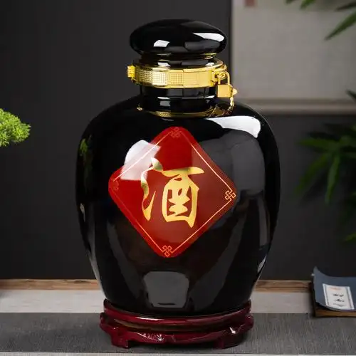 景德镇陶瓷酒坛子复古密封10/20/30/50/斤装大酒瓶乌金色黑釉酒壶