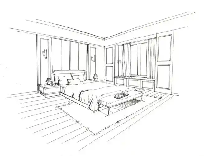 室内手绘马克笔上色两点透视卧室