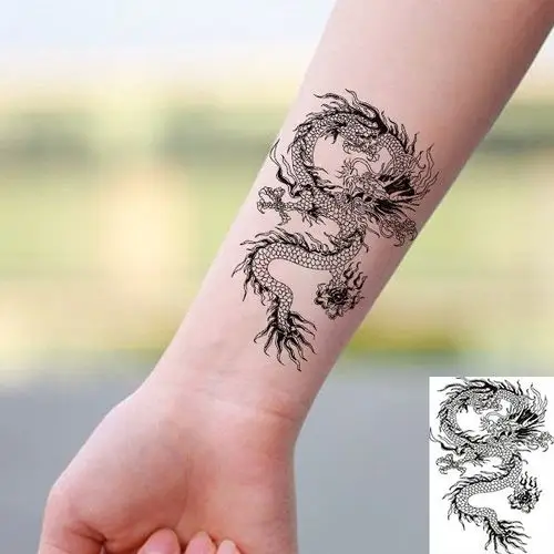 黑色半臂真龙仿真刺青龙刺青过肩持久花臂龙图腾身体彩妆