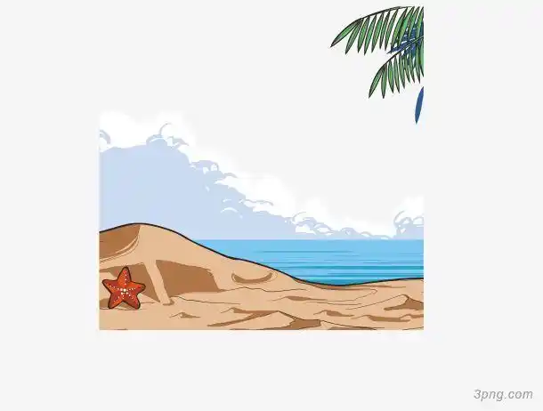 卡通沙滩矢量图下载png素材透明免抠图片-卡通手绘