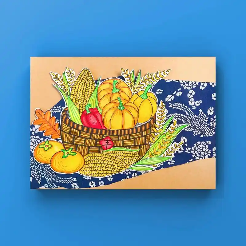 丰收的秋天 五谷丰登主题画儿童画.#少儿创意美术 #图文伙伴 - 抖音