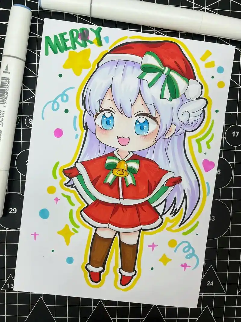 圣诞动漫人物—初级动漫人物.#马克笔手绘 #手绘动漫人物 # - 抖音