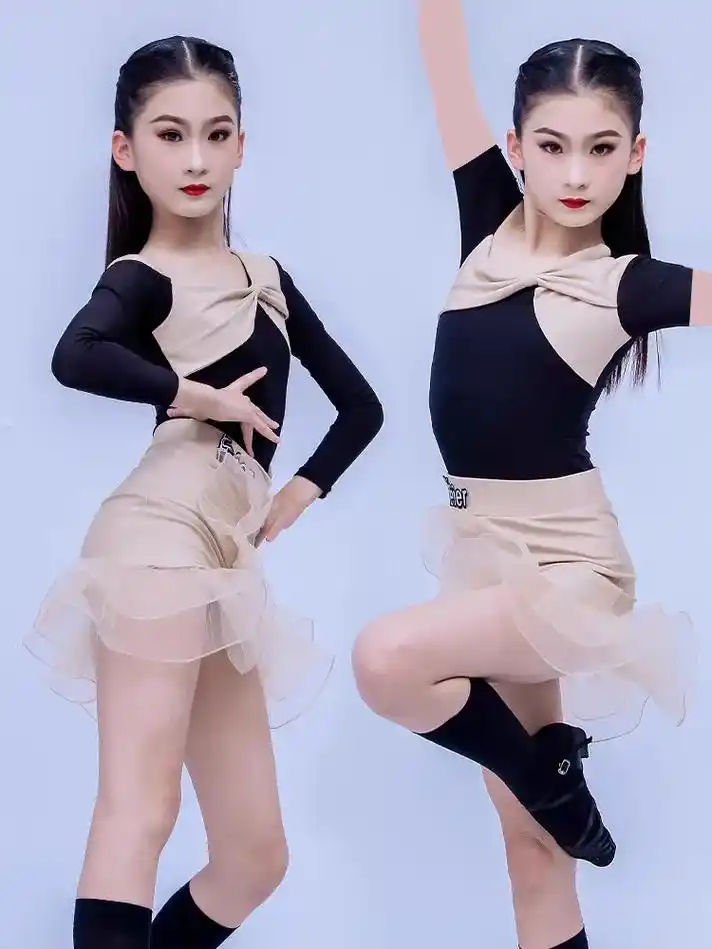 2024年新款拉丁舞服女童高级感春款儿童舞蹈裙女少儿练功训 - 抖音
