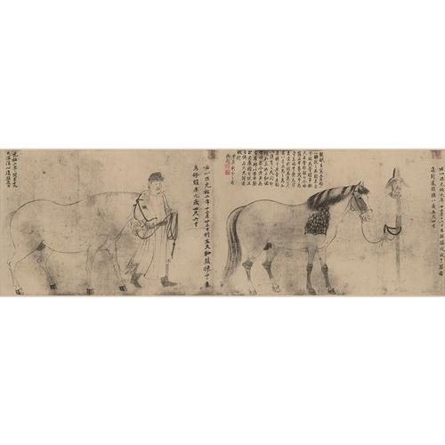 名画高清复制宋代李公麟五马图国画工笔白描线条微喷字画装饰画
