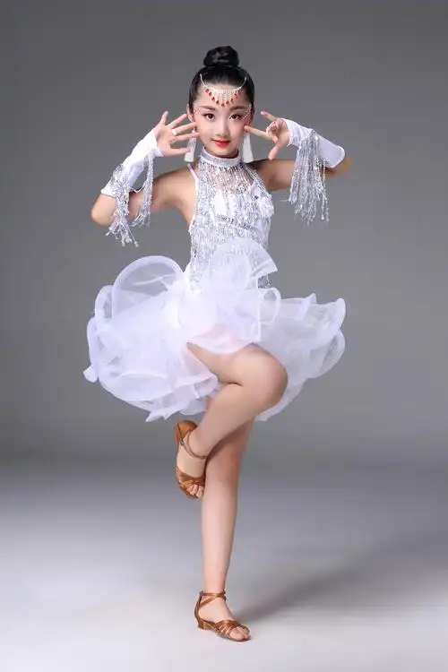 巴拉巴拉2018儿童拉丁舞裙高档新流苏亮片裙女童专业比赛服少儿舞