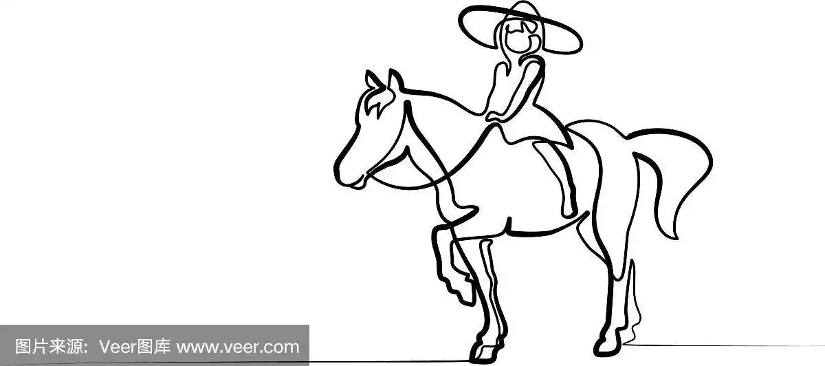 一行画着骑马的小女孩