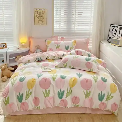 莫凡ins风纯棉床上用品四件套100全棉卡通宿舍床单三件套学生被套