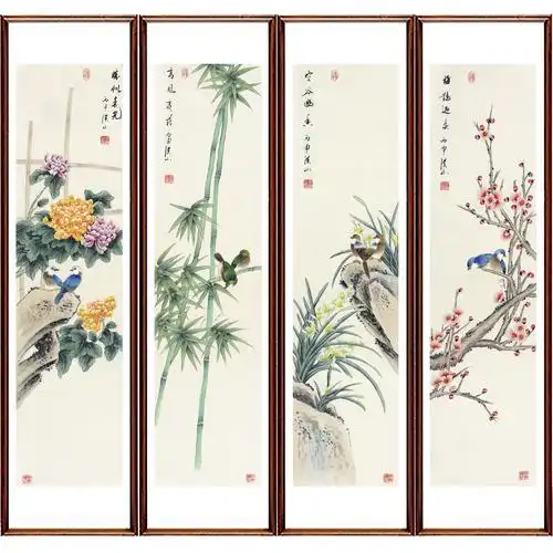 张洪山《梅兰竹菊四屏》省美协会员