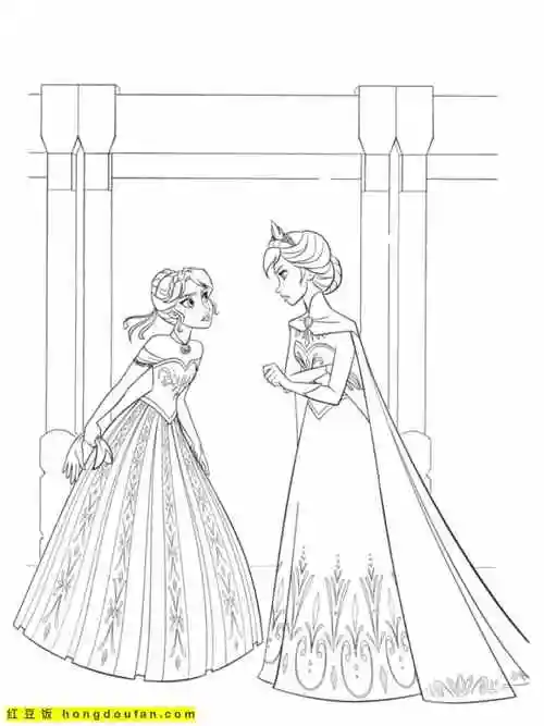 安娜公主和艾莎公主女孩子最爱的涂色图片-红豆饭小学生简笔画大全