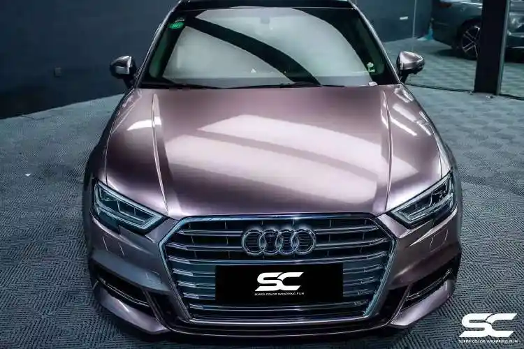 奥迪a3全车贴膜sc改色膜冰莓粉