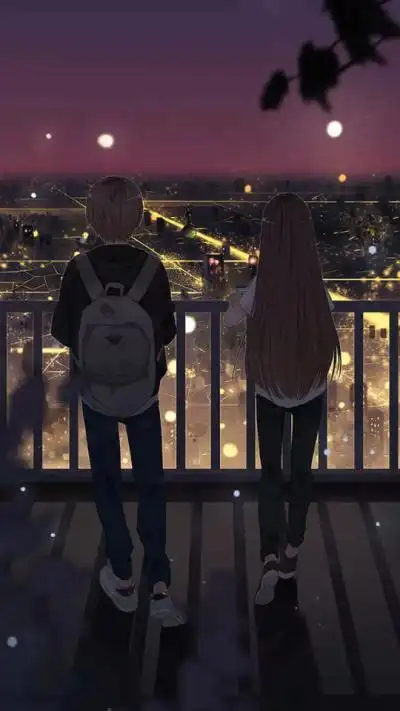 情侣 城市 夜晚 羊满满 背影 动漫 二次元 漫画 动漫 插画 壁纸 背景