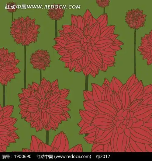 绿色花茎和红色花朵构成的图案