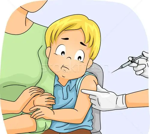 商业照片: 孩子 · 男孩 · 注射器 · 射击 · 插图 · 害怕