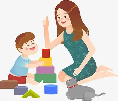 卡通搭积木亲子插画