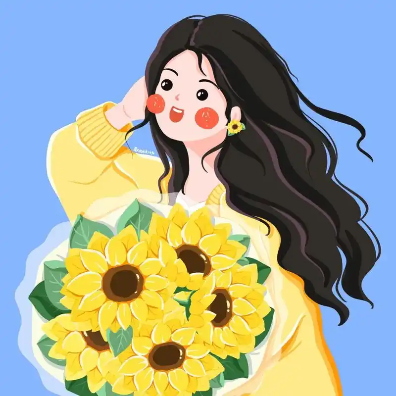 插画头像 | 手捧向日葵的可爱女生 和向日葵约定,每天,向阳而生~97
