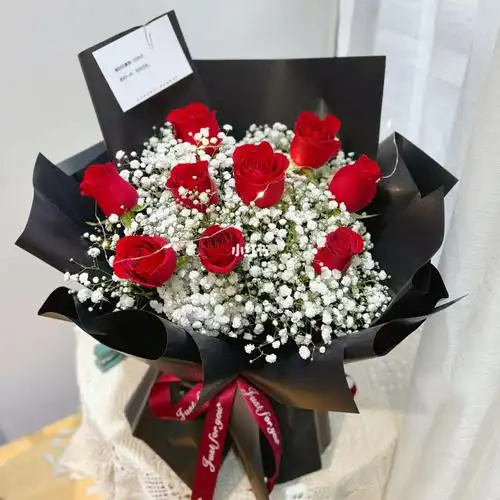 周口花间集花艺  #红玫瑰  #满天星花束