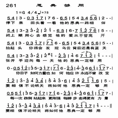 恩典够用) / 南窗听雨编辑相关歌谱:[简谱]第898首 - 恩典够用[简