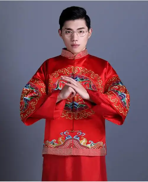 处理中式男装新郎结婚礼服秀禾服唐装马褂龙凤褂婚礼古装夏款