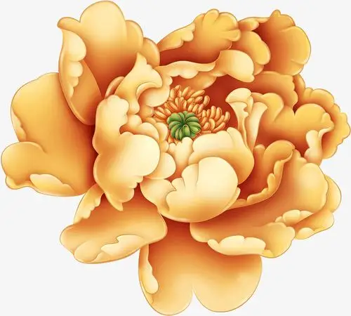 手绘金色牡丹花免抠图