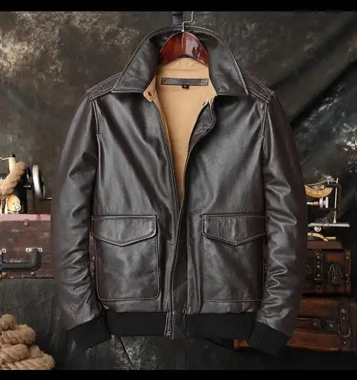 【臻品京选】皮尔卡丹牛皮真皮皮衣男飞行员皮夹克大码皮外套高端轻奢