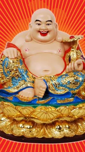 手里拿着如意大笑的金身弥勒佛手机壁纸图片
