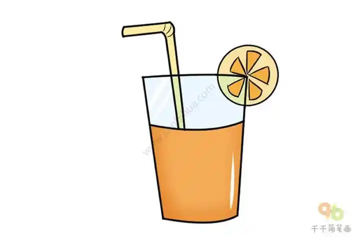 橙汁吸管饮料简笔画橙色的果汁简笔画橙汁杯子可爱简笔画可爱的橙子