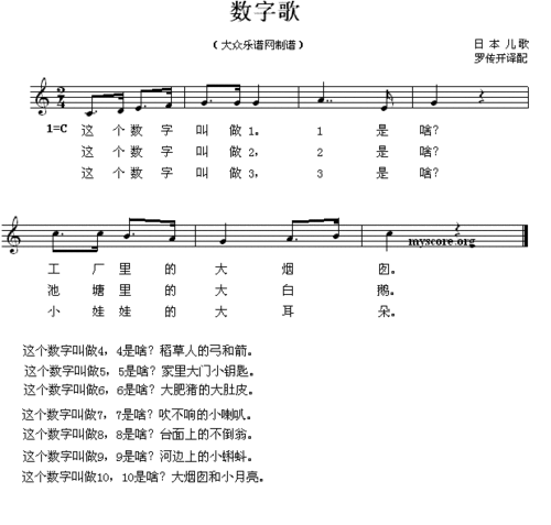 数字歌 儿童歌曲 歌谱 简谱