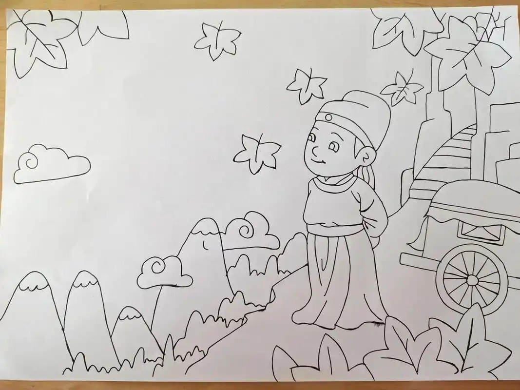 《山行》古诗配图,有趣插画 枫叶93红