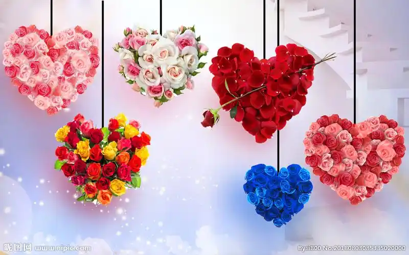 浪漫爱心玫瑰花3d电视背景墙图片