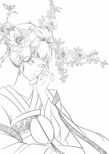 古风人物手绘线稿 sai手绘插画美术绘画临摹上色素材