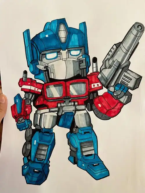 画画  #一对一  #儿童画  #擎天柱  #手绘  #变形金刚  附步骤图