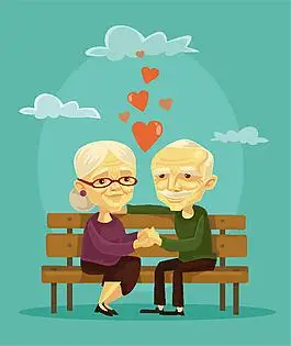 长椅上的卡通老夫妻