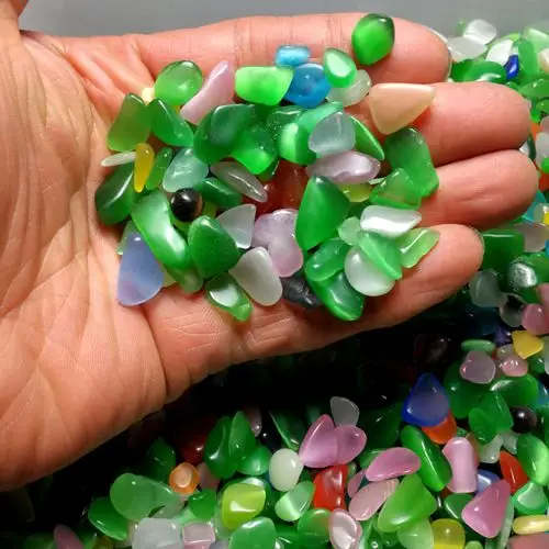 100克价猫眼石琉璃碎石 人造猫眼玻璃裸石佛教七宝