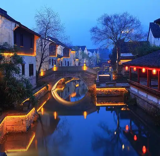 夜色,灯光,两岸,水