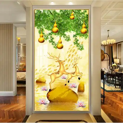 入户玄关装饰画寓意好五福临门葫芦招财新中式过道走廊正对门挂画