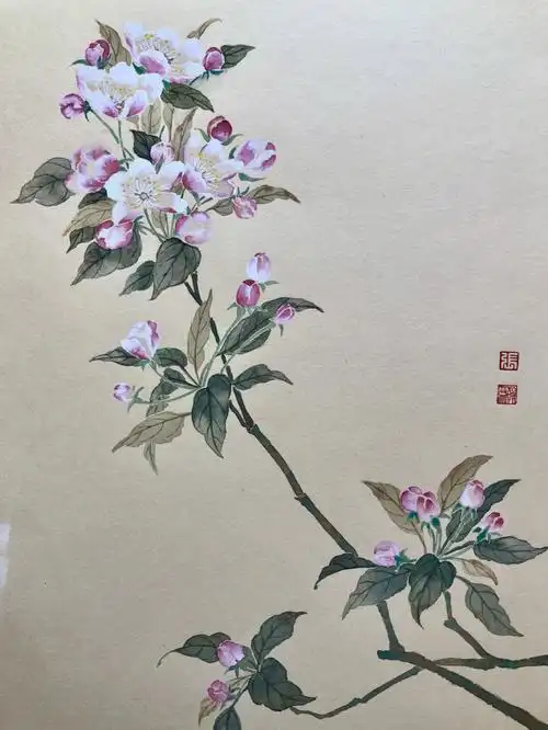 第三幅宋画转没骨,春天的气息～#没骨画  #国画  #海棠  #清雅与共