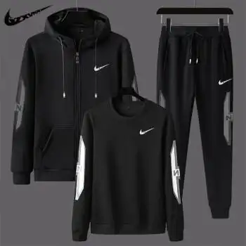 耐克(nike) 纯棉运动套装男春秋休闲宽·松大码运动服连帽卫衣外套三