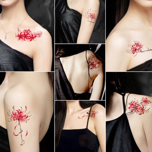 彼岸花纹身贴古风性感地狱少女持久小清新贴纸防水仿真锁骨遮伤疤