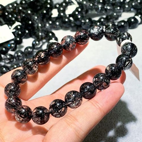 金石通 巴西天然黑发晶手链 黑水晶 钛晶 男女款 情侣 单圈手串 清透