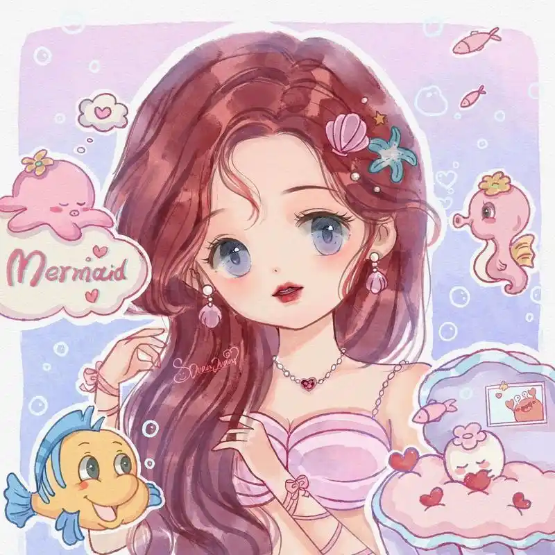 78q版迪士尼公主|闺蜜头像 艾莎/白雪/茉莉/美人鱼 凑齐一个四宫格