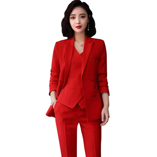晴天街-我的返利网 女装 大红色西装套装女韩版气质职业装2020新款