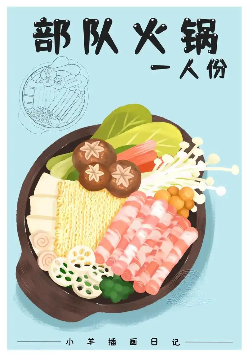 部队火锅教程·火锅食材·火锅插画.