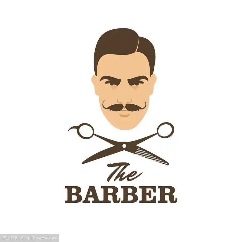 理发师英俊的男人用胡子剪刀